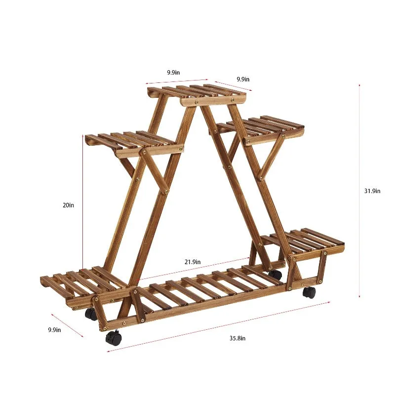 Triangular Plant Stand - 6 Tier Wood Plant Display With Wheels