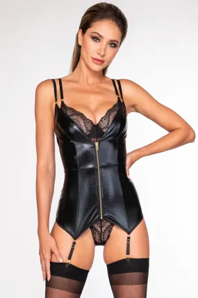 Vani Faux-Leather Teddy with Garters