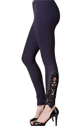 Vocal Vintage Lace & Stones Leggings - Navy