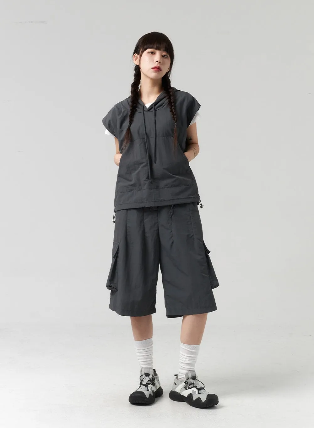 Wide Cargo Nylon Pants CL318