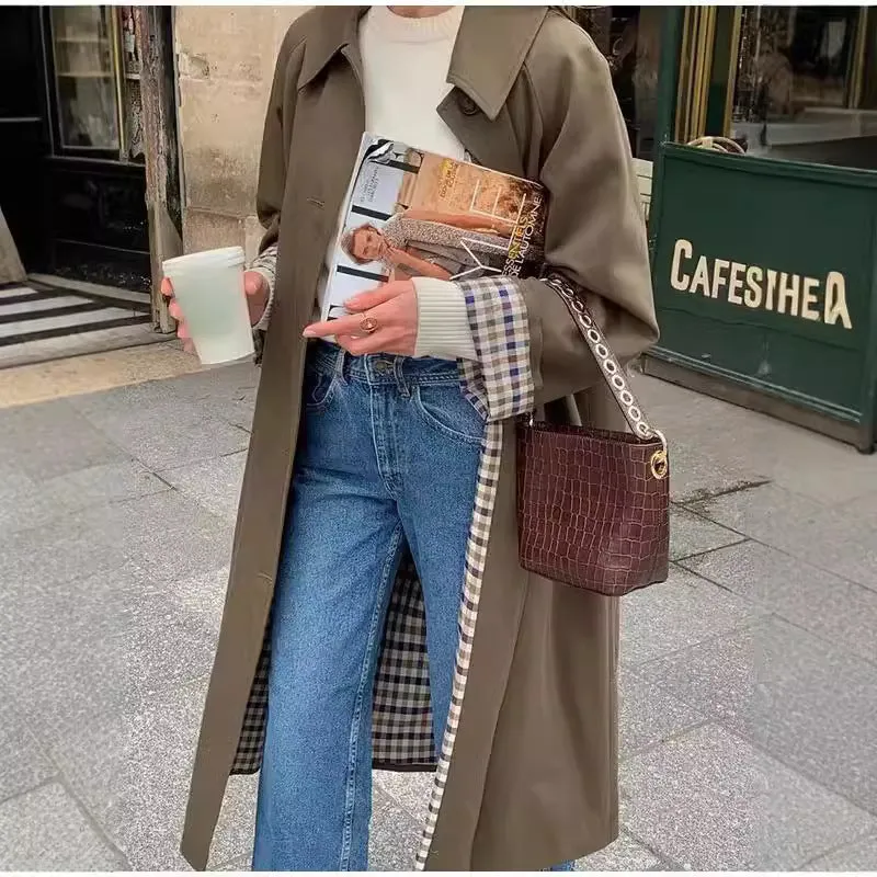 Wjczt casual fall outfits Fashionable Long Lapel Button Trench Coat 2024 Women's Autumn and Winter Elegant Commuter Coat