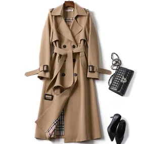 Wjczt Women&#39;s Long Trench Coats 2022 New Autumn Lapel Double Breasted Slim Windbreaker Korean Elegant Belted Solid Coat Ladies Outwear