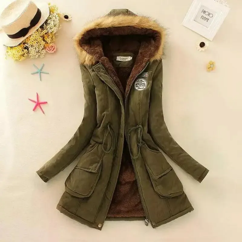 Women Autumn Winter Jacket Hooded Parkas Casual Mid Coat*