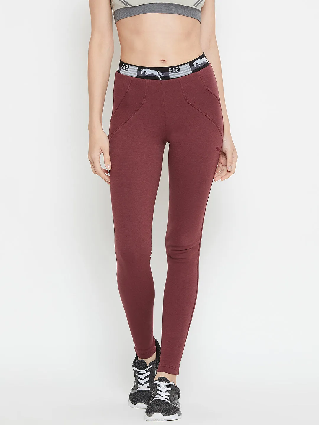 Women Maroon Active Wear Tights