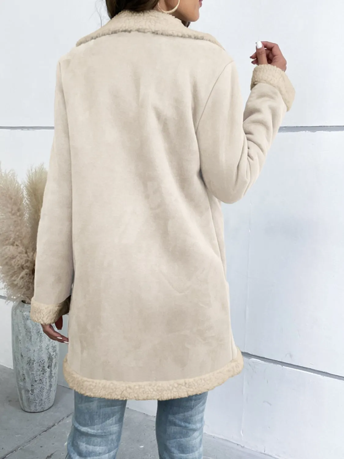 Womens Lapel Collar Teddy Lining Longline Coat (S-XL)