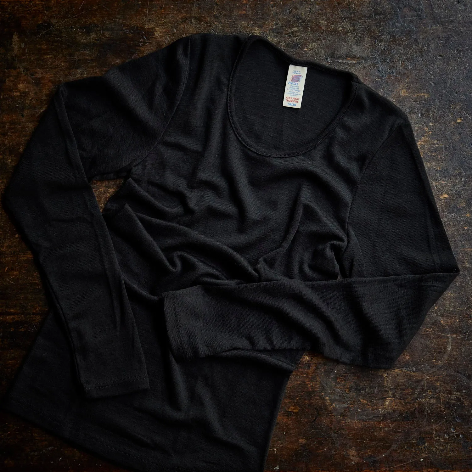 Womens Merino Wool & Silk LS Top - Black