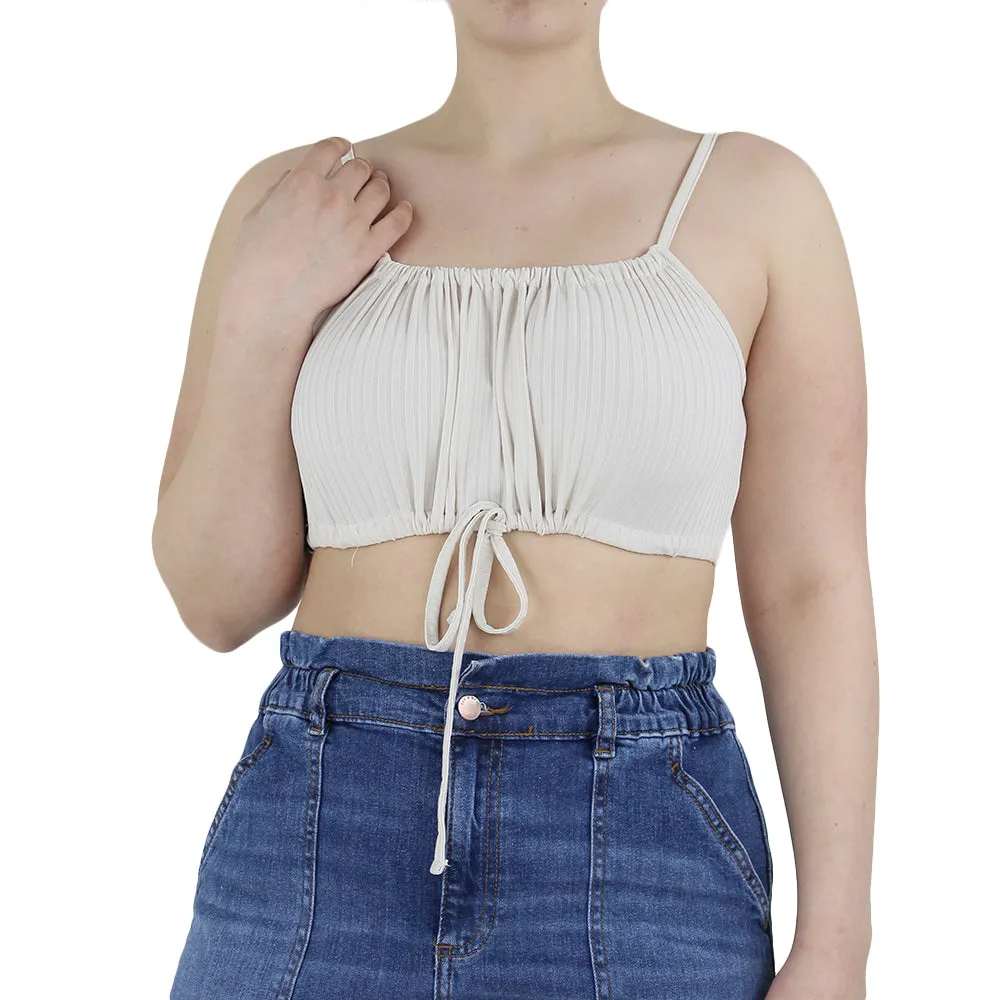 Women's Ribbed Crop Top,Beige