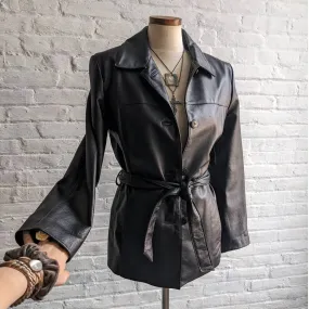 Y2K Vintage Minimalist Leather Trench Coat Jacket Chic Biker Moto Goth Duster