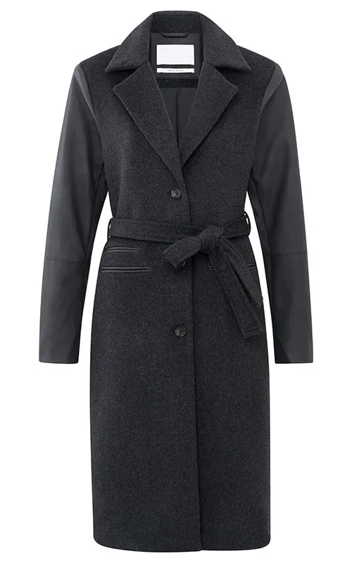 YAYA - Coat - Long Wool Coat Anthracite