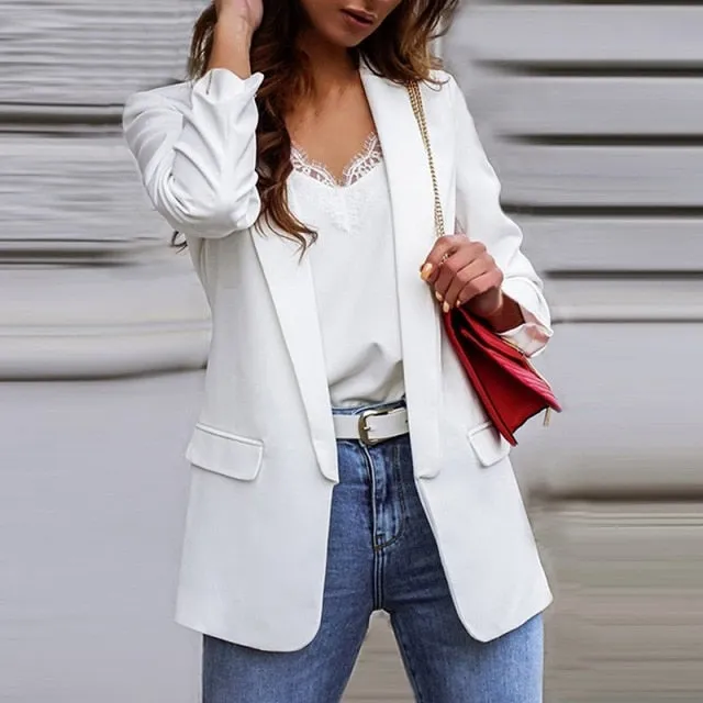 Yeknu New Women Autumn Blazer Jacket Fashion Basic Blazer Casual Solid Button Long Sleeve Work Suit Coat Office Lady Elegant Blazers