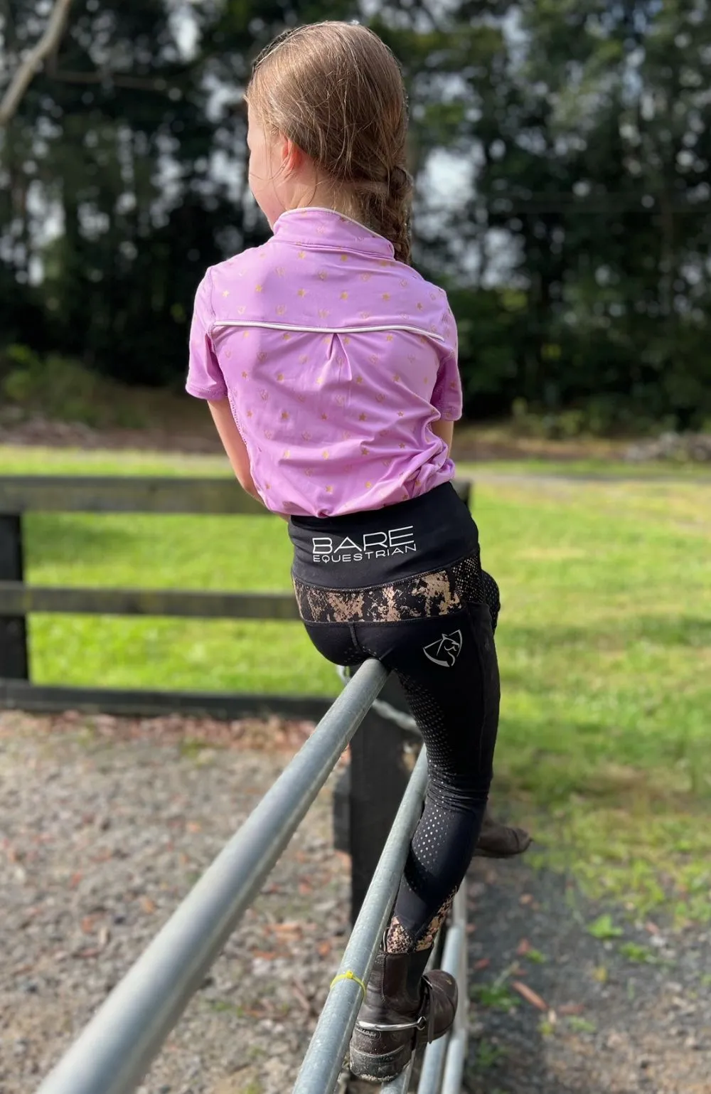 Youth Performance Riding Tights - Black Rose Gold